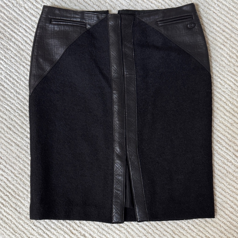 CHANEL Black Leather Trim Pencil Skirt
